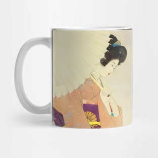 Elegant Beauty: A Portrait of a Geisha with a Parasol - vintage Japanese art Mug